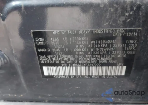 2015 Subaru Outback 2.5I Premium z USA, uszkodzony, nr VIN 4S4BSACCXF3247222